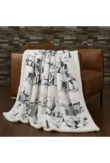 Ranch Life Western Toile Campfire Sherpa Throw - Black