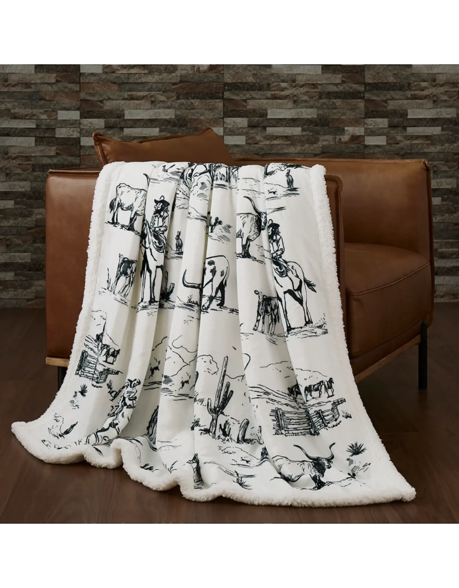 Ranch Life Western Toile Campfire Sherpa Throw - Black