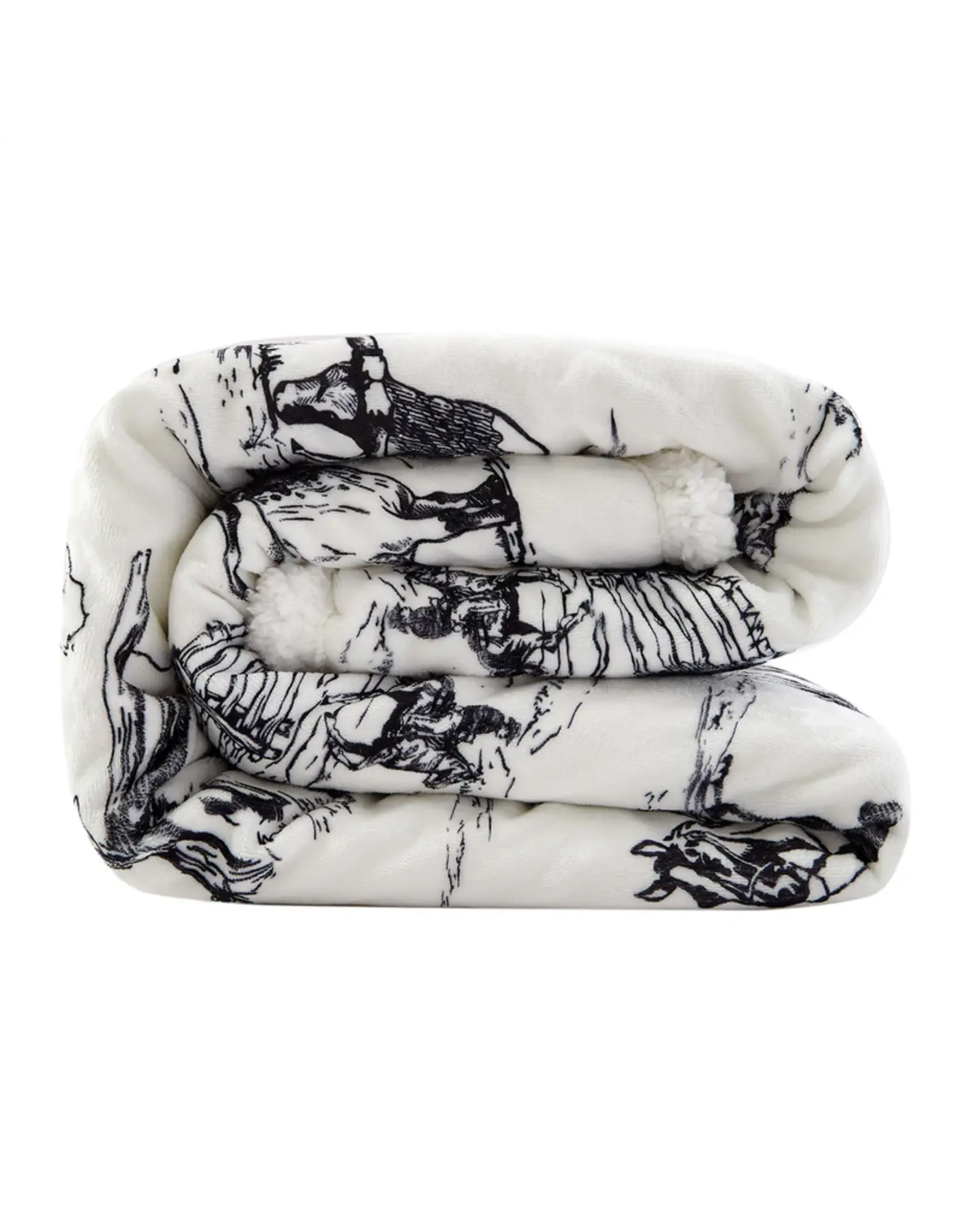 Ranch Life Western Toile Campfire Sherpa Throw - Black