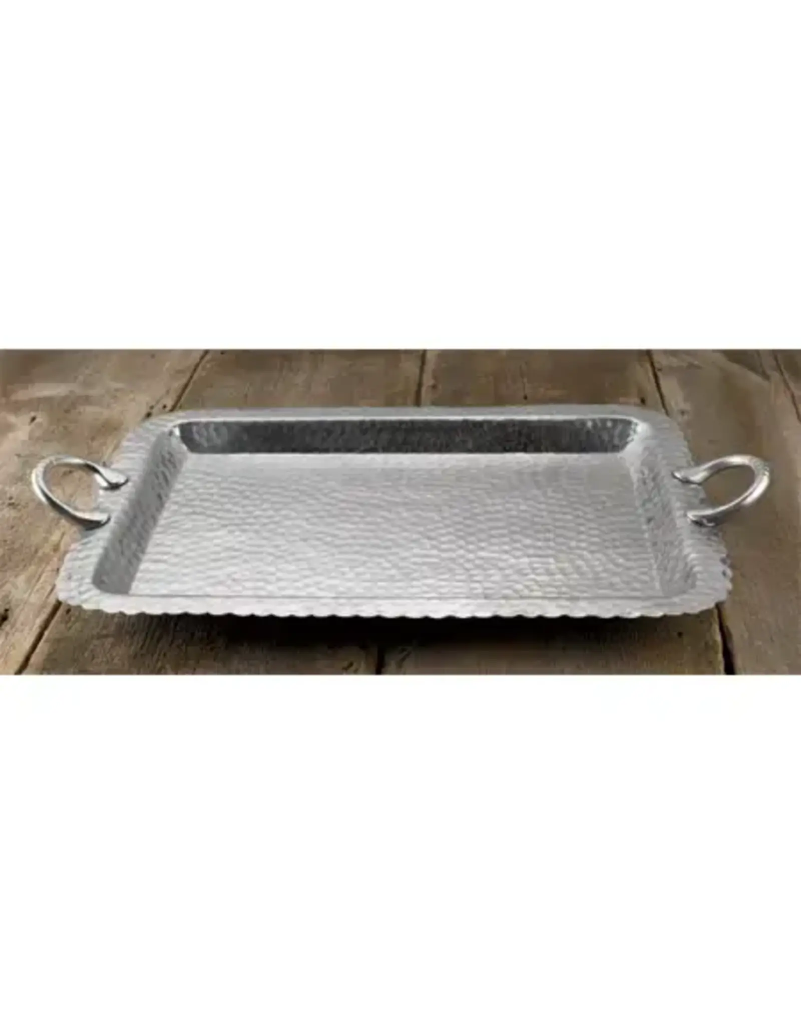 Hammered Scalloped Edge Rectangle Tray With Handles 23"