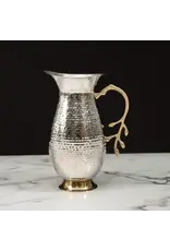 Round Hammered Stainless Steel Pitcher w/ Gold Leaf Handle