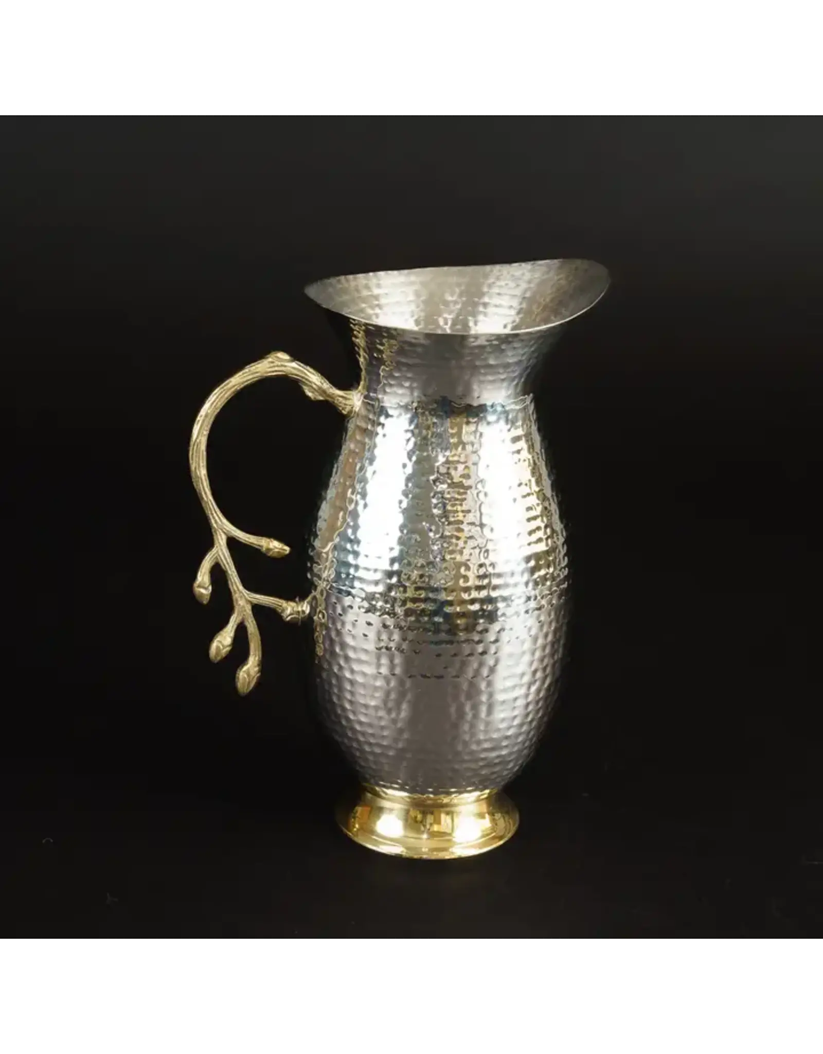 Round Hammered Stainless Steel Pitcher w/ Gold Leaf Handle