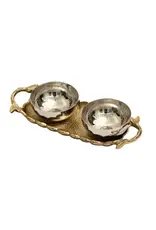 Gold Leaf Tray w/ Silver Bowls, Set of 3