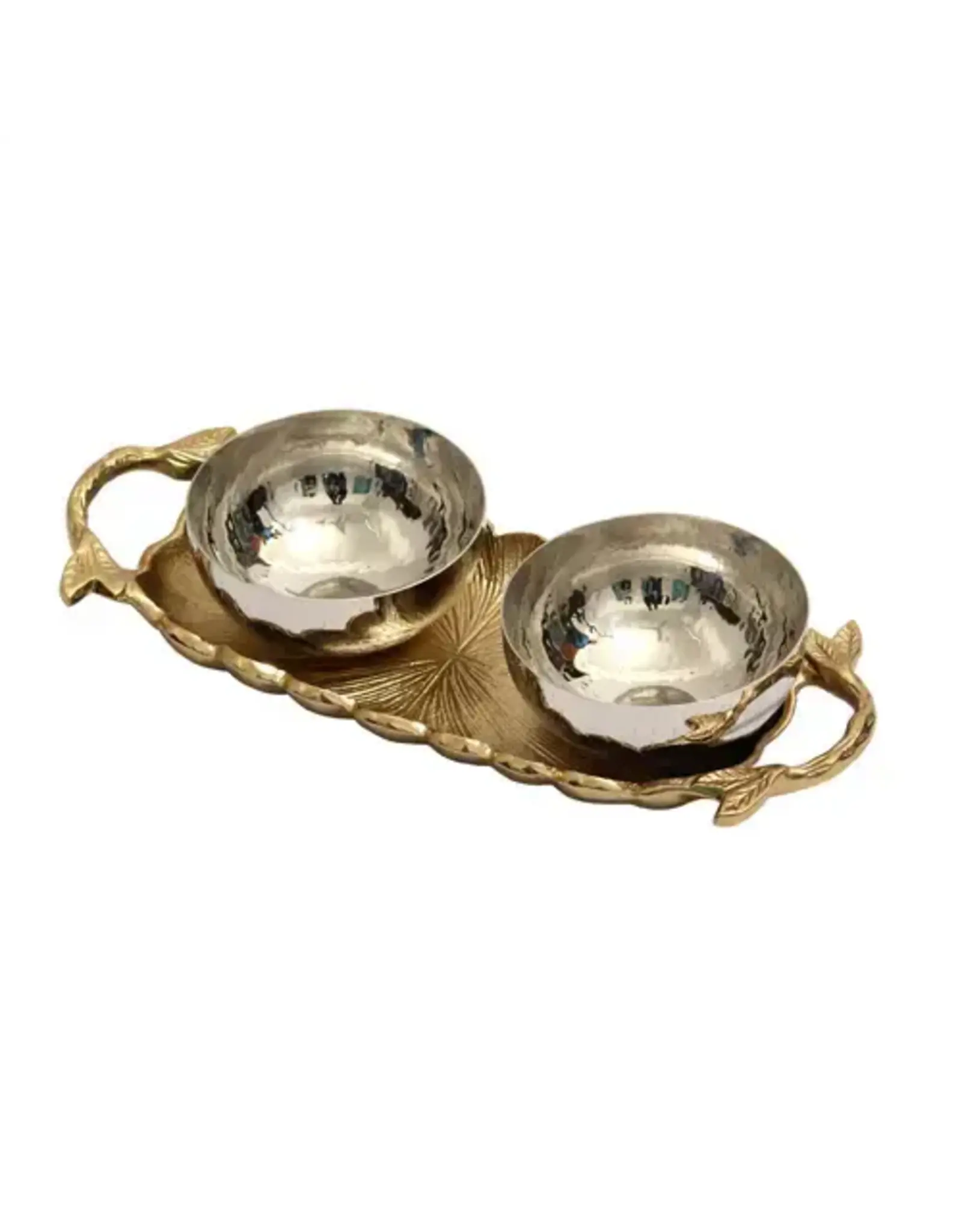 Gold Leaf Tray w/ Silver Bowls, Set of 3