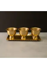 Gold Hammered Aluminum Serving Tray & w/Pedestal Bowls Set