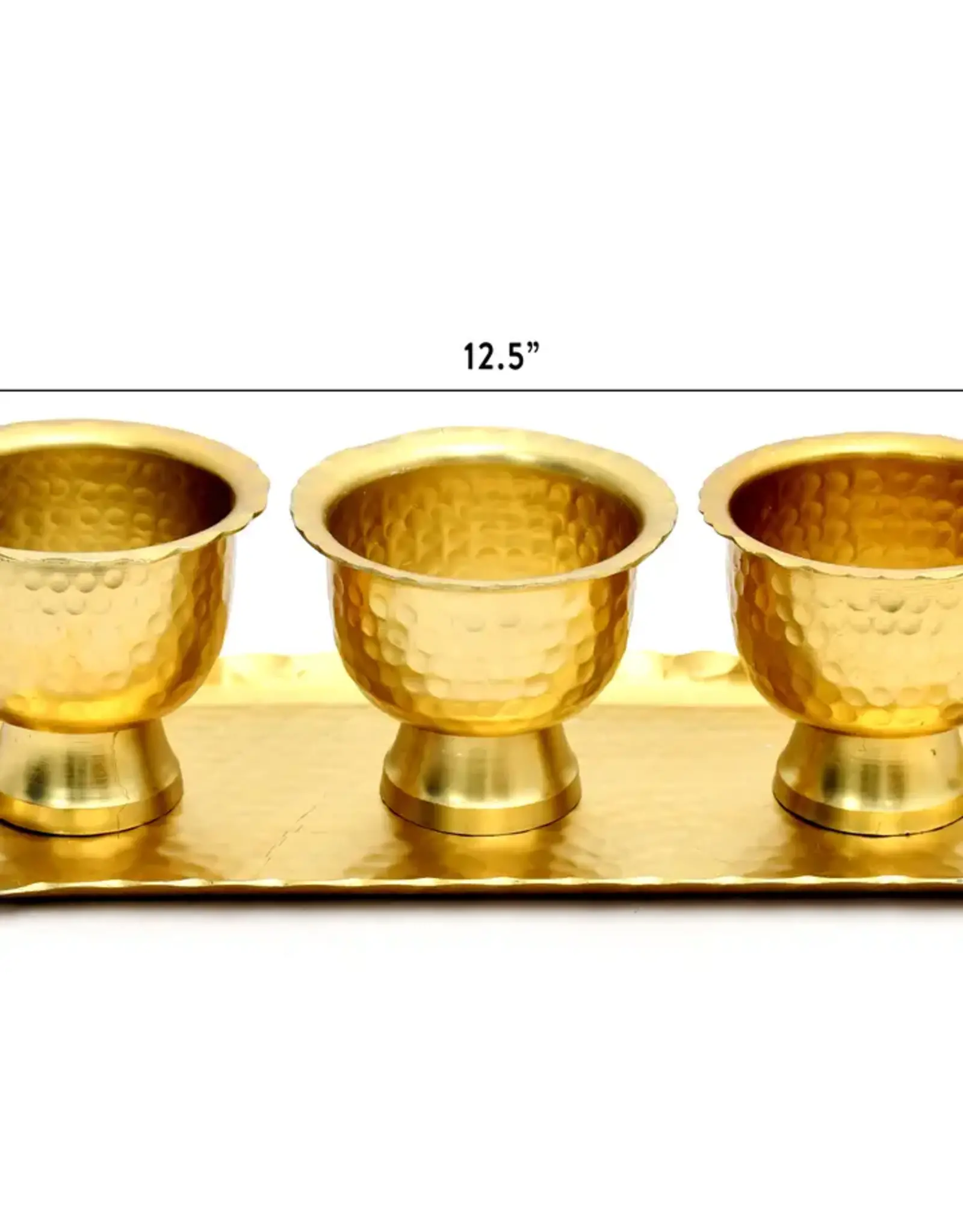 Gold Hammered Aluminum Serving Tray & w/Pedestal Bowls Set