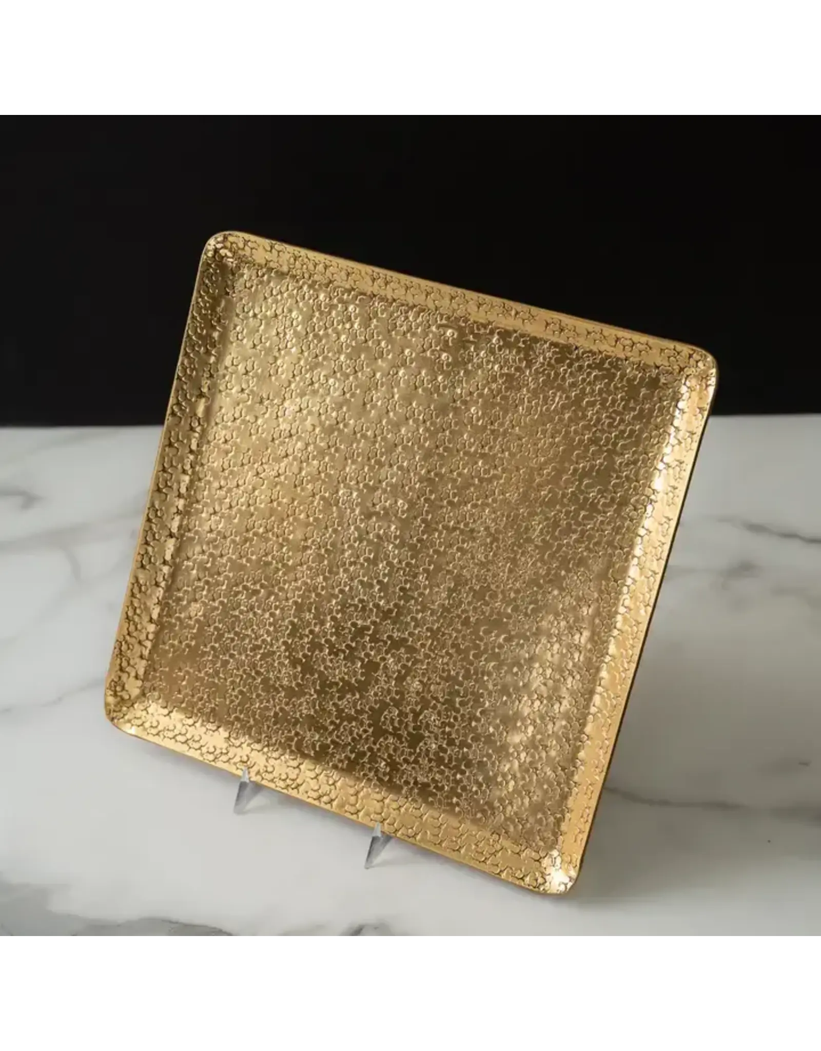 Gold Hammered Aluminum Square Tray