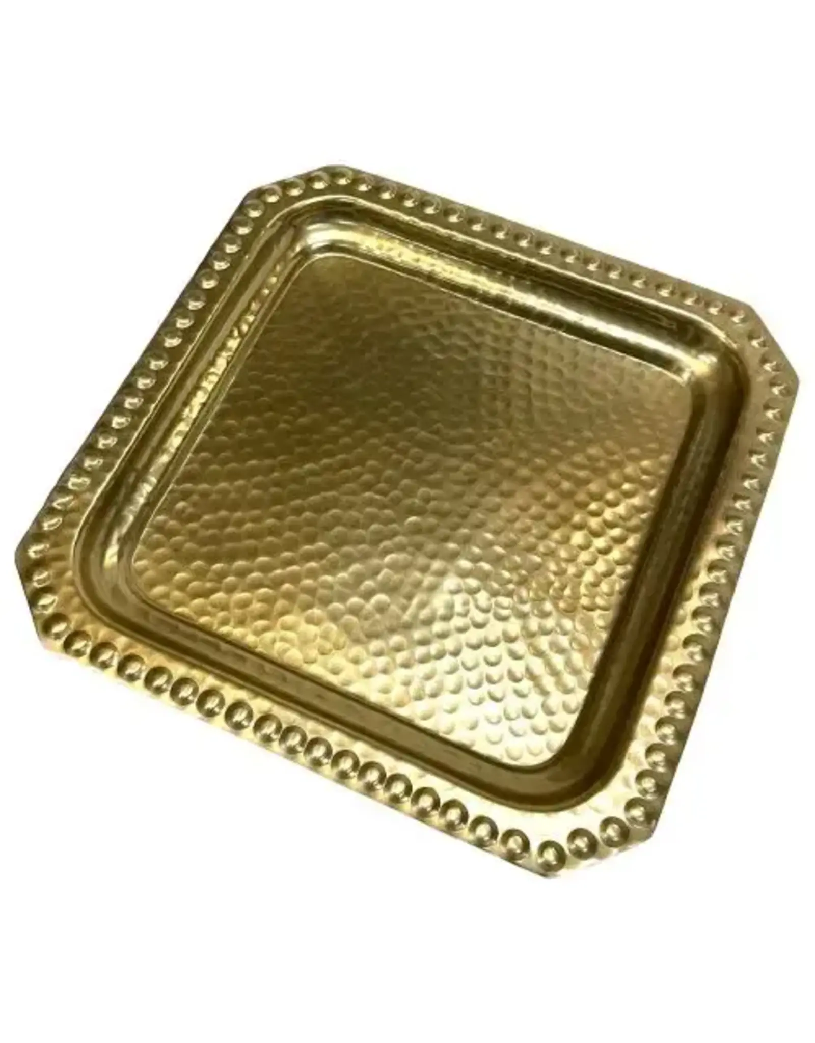 Gold Square Beaded Edge Tray, 12"