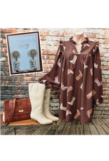 Long Sleeve Boot Print Dress