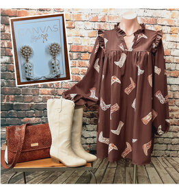 Long Sleeve Boot Print Dress