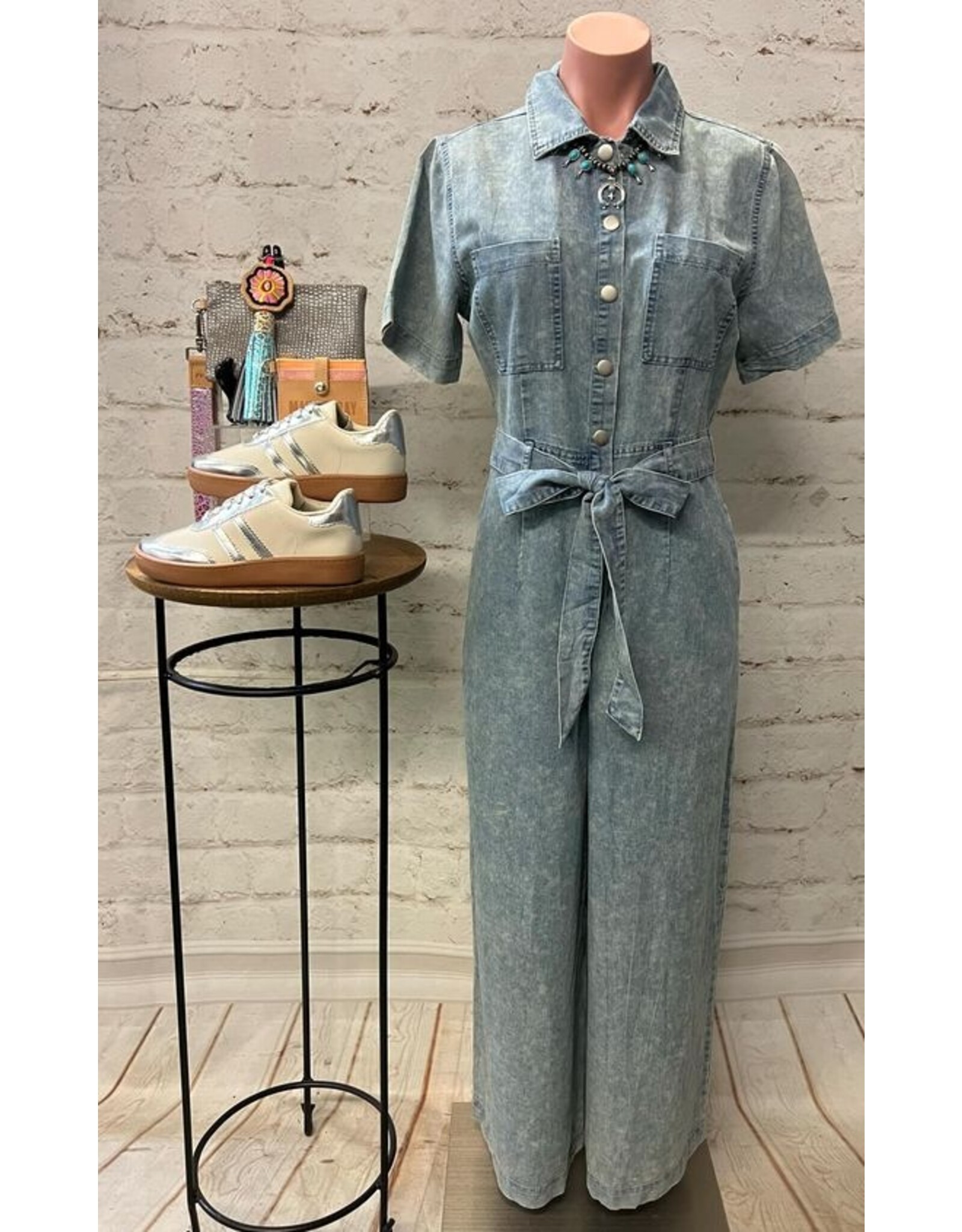 Elaina Short Sleeve Denim Jumpsuit