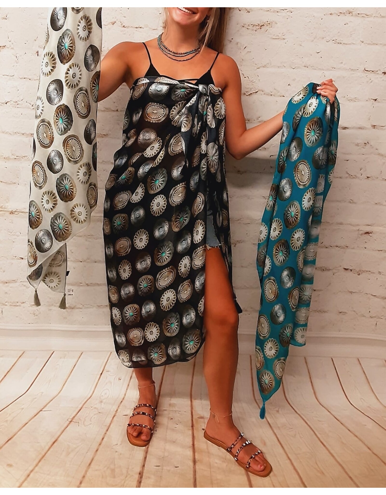 Fringe Scarves Fringe Shawl/Swim Wrap-Bone