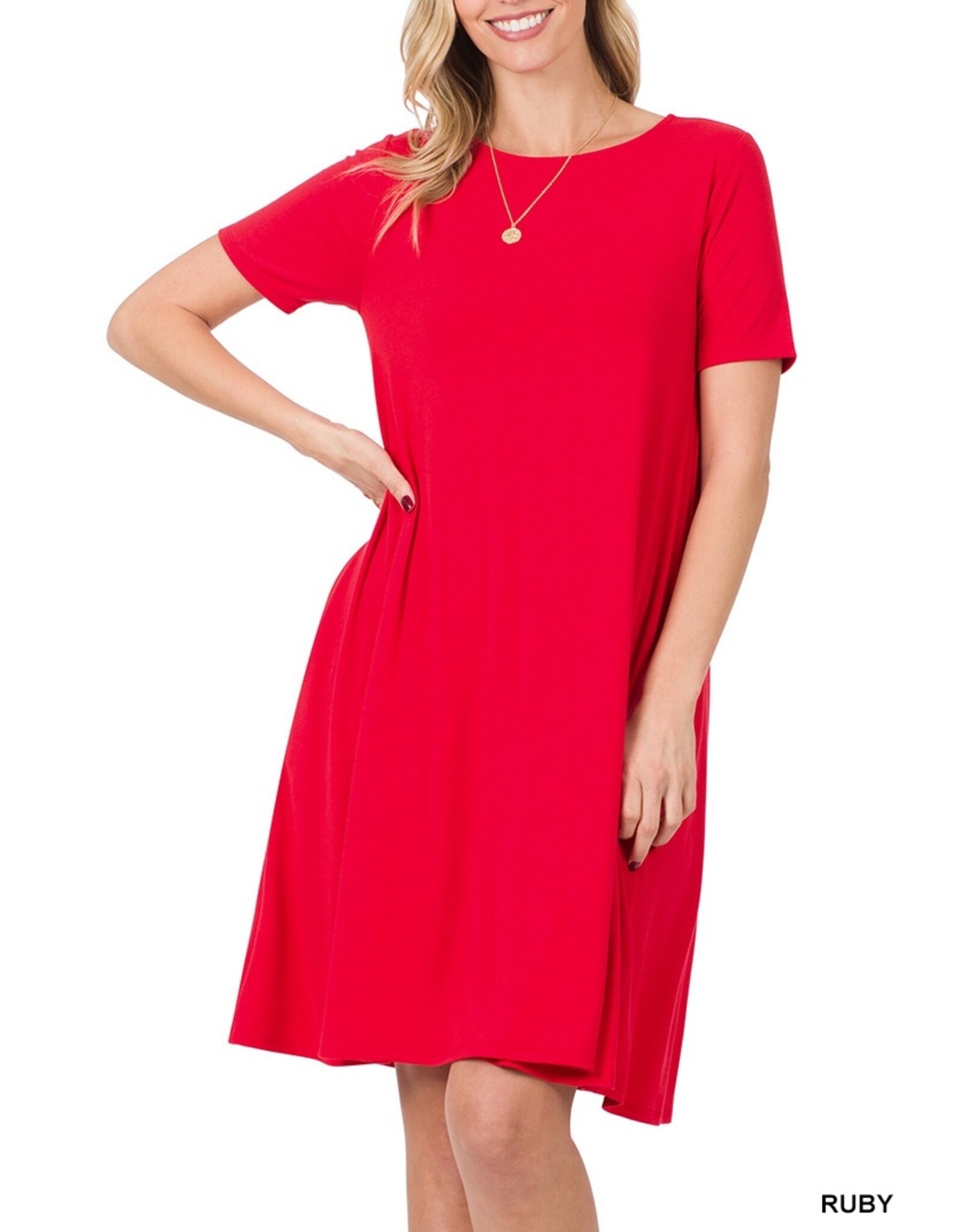 Abbygale Short Sleeve Flared Dress with Side Pockets