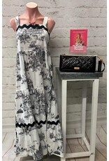Alivia Landscape Print Tiered Dress with Ric Rac Trim
