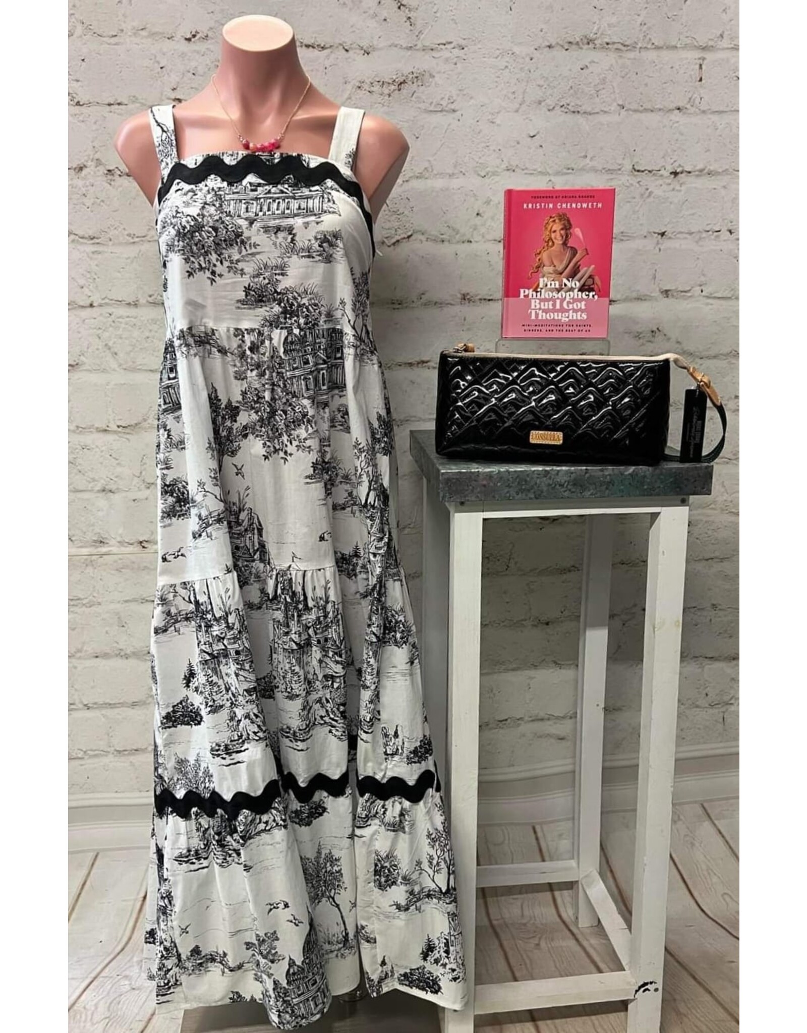 Alivia Landscape Print Tiered Dress with Ric Rac Trim