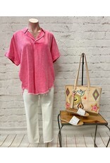 Audrey Washed Linen Raw Edge V-Neck Shirt