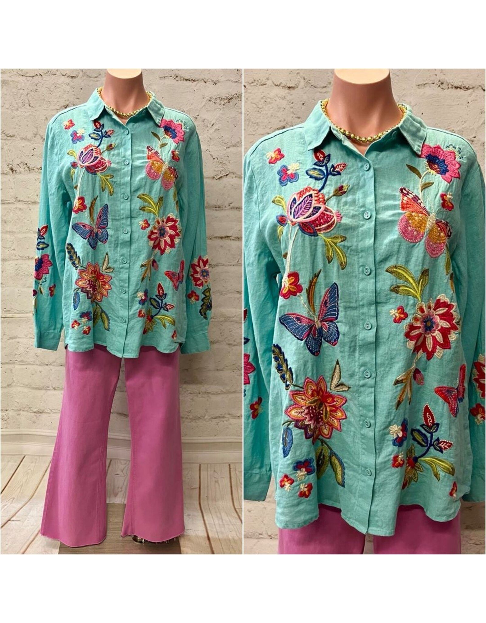 Johnny Was Johnny Was Gracey Linen Oversized Shirt Marine Blue