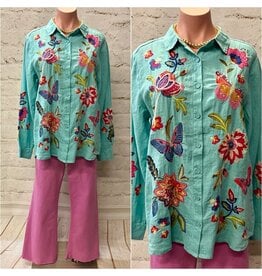 Johnny Was Johnny Was Gracey Linen Oversized Shirt Marine Blue