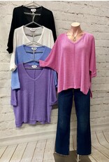 Ava 3/4 Sleeve V-Neck Hi-Low Hem Jacquard Sweater