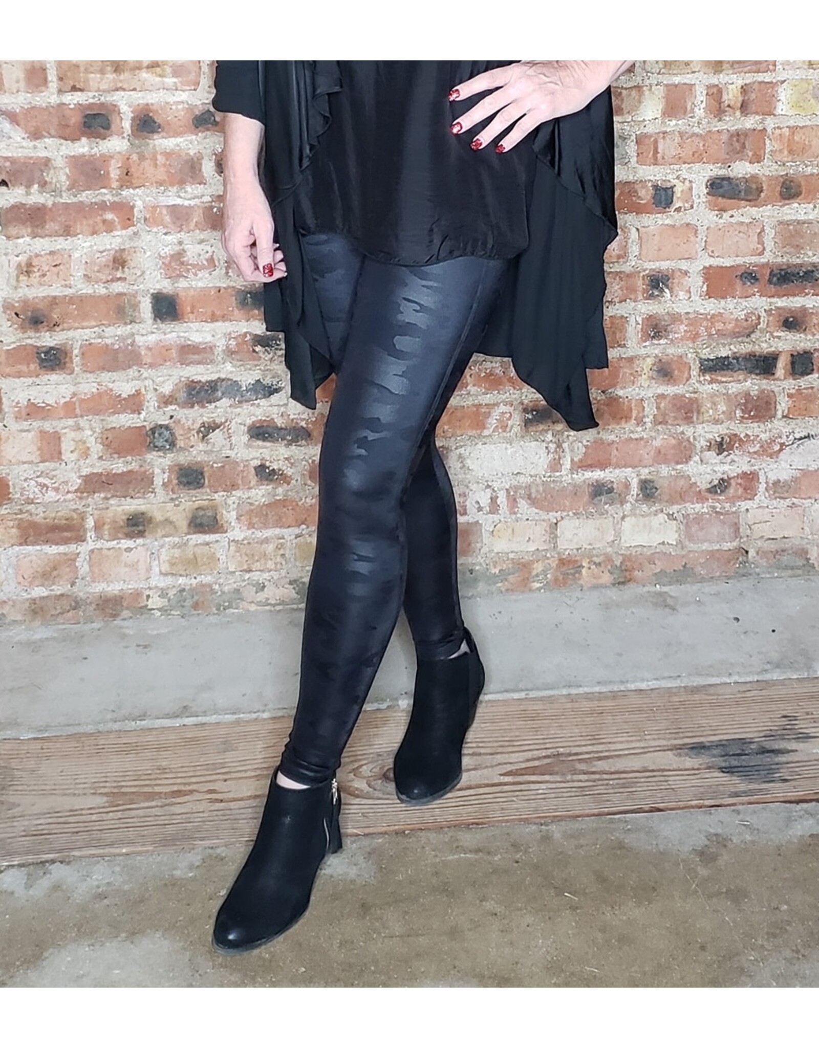 Spanx SPANX Matte Black Faux Leather Camo Legging