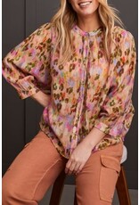 Tribal Tribal Flowy Dolman Sleeve Blouse with Self-Covering Buttons