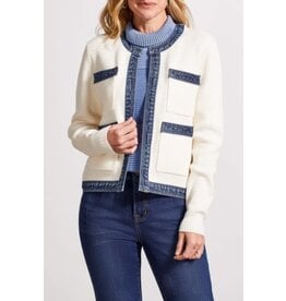 Tribal Tribal Denim Trim Knit Sweater Jacket