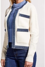 Tribal Tribal Denim Trim Knit Sweater Jacket