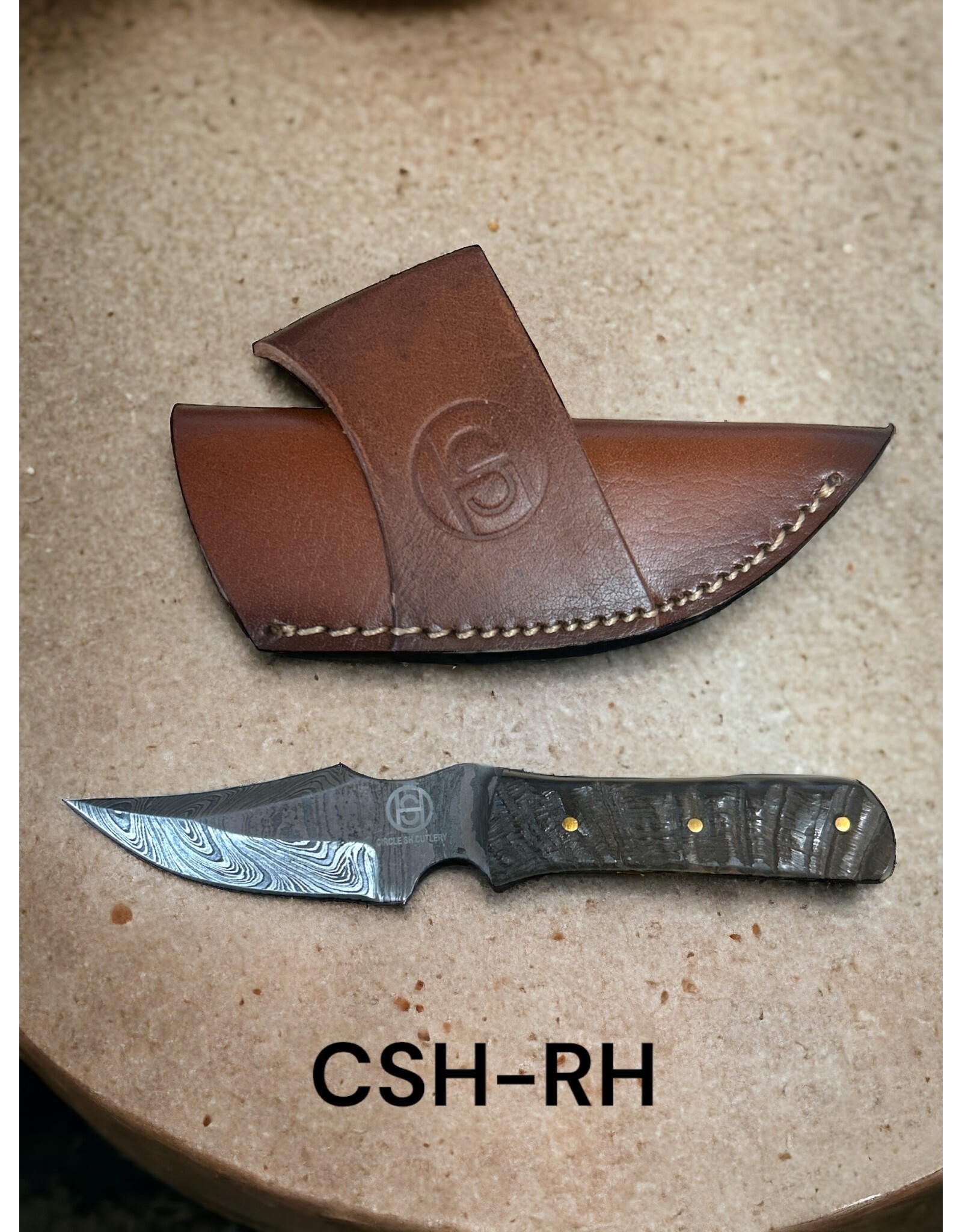 Ram Horn Damascus Knife with Sheath 6.25