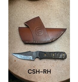 Ram Horn Damascus Knife with Sheath 6.25