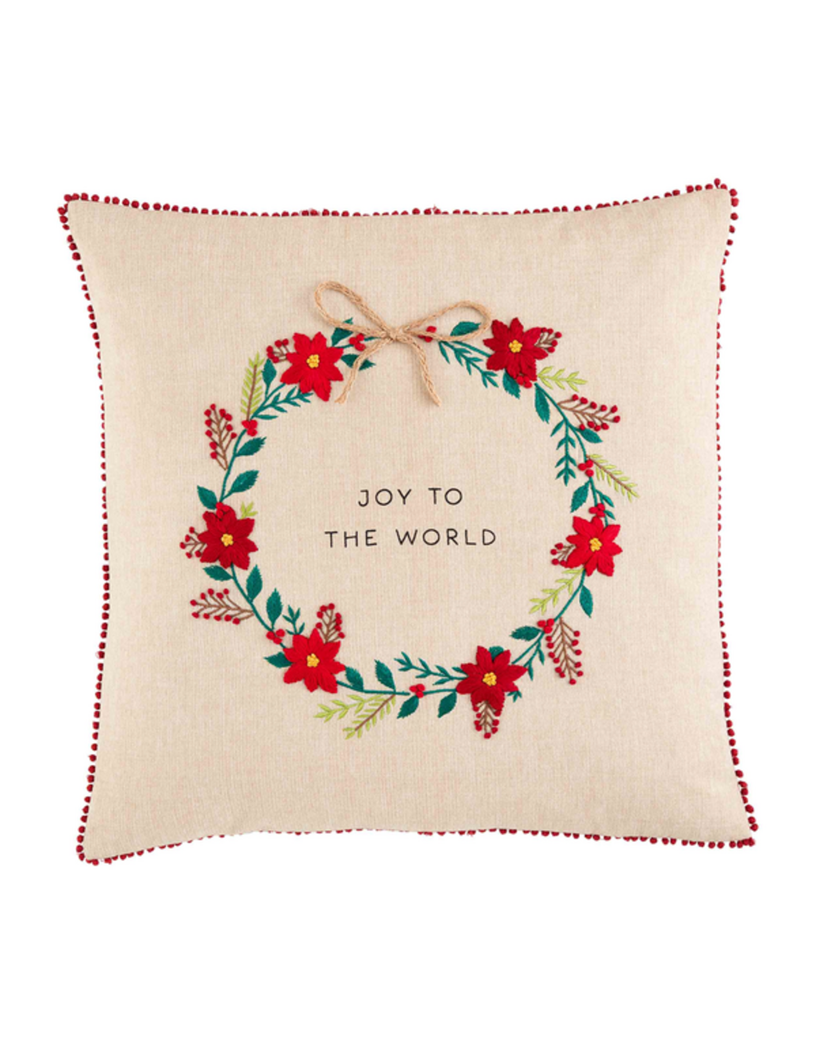 Mud Pie Embroidered Christmas Wreath Pillow