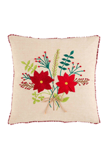 Mud Pie Christmas Poinsettia Bouquet Embroidered Pillow