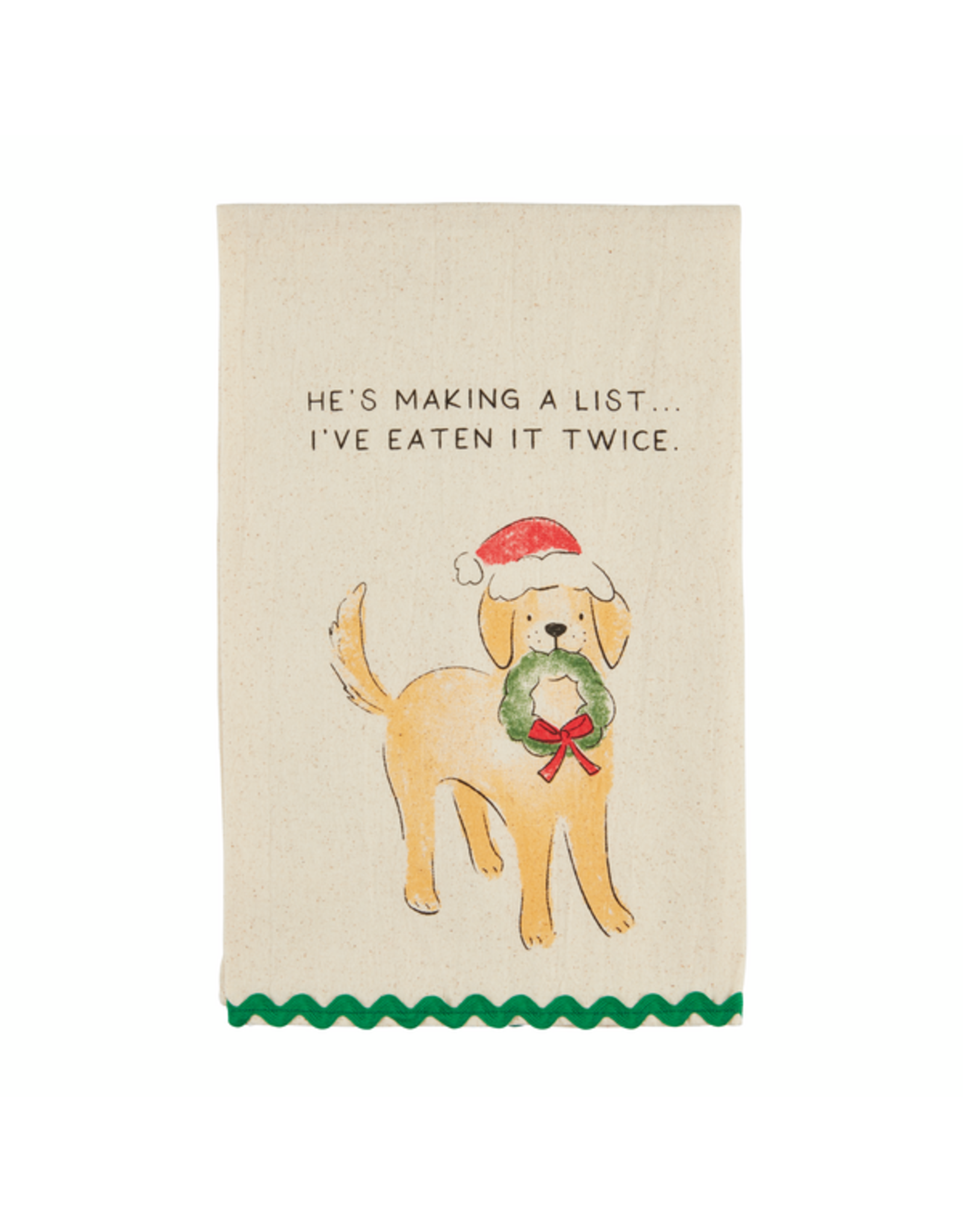 Mud Pie He's Making A List Dog Ric-Rac Towel