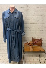 Tribal Tribal Button-Up Tencel Midi Dress with Roll-Up Sleeves