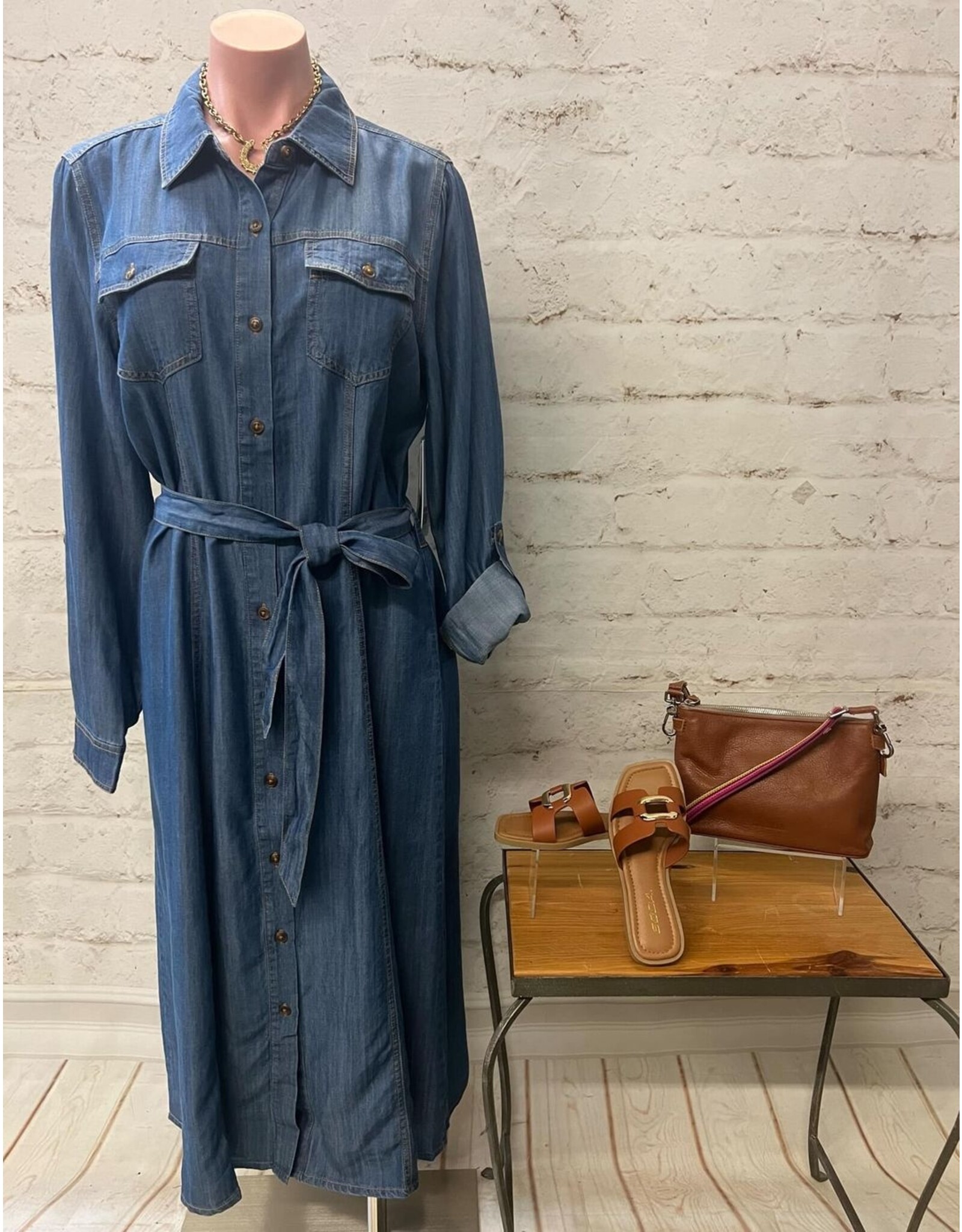Tribal Tribal Button-Up Tencel Midi Dress with Roll-Up Sleeves