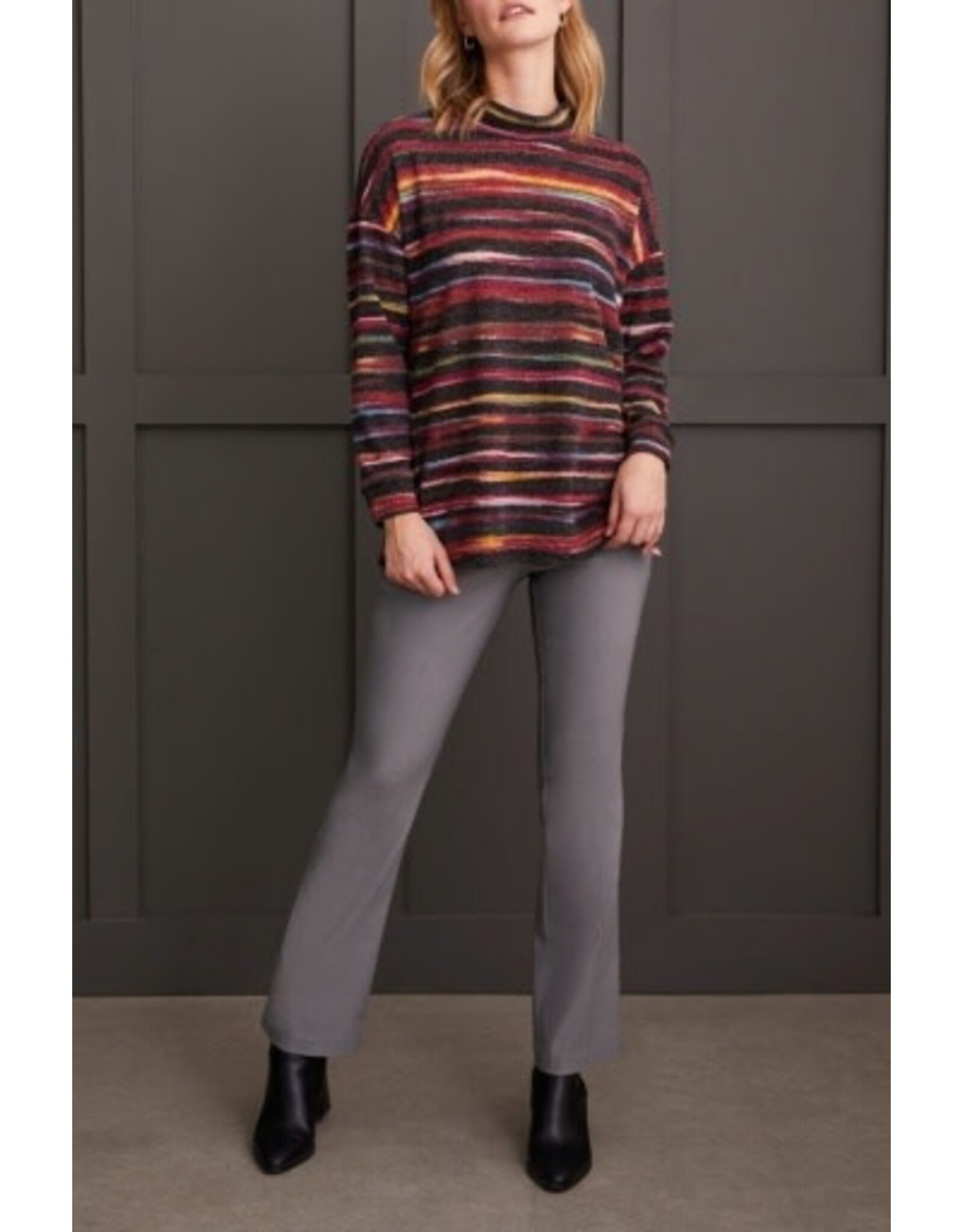 Tribal Tribal Long Sleeve Mock Neck Top with Side Slits