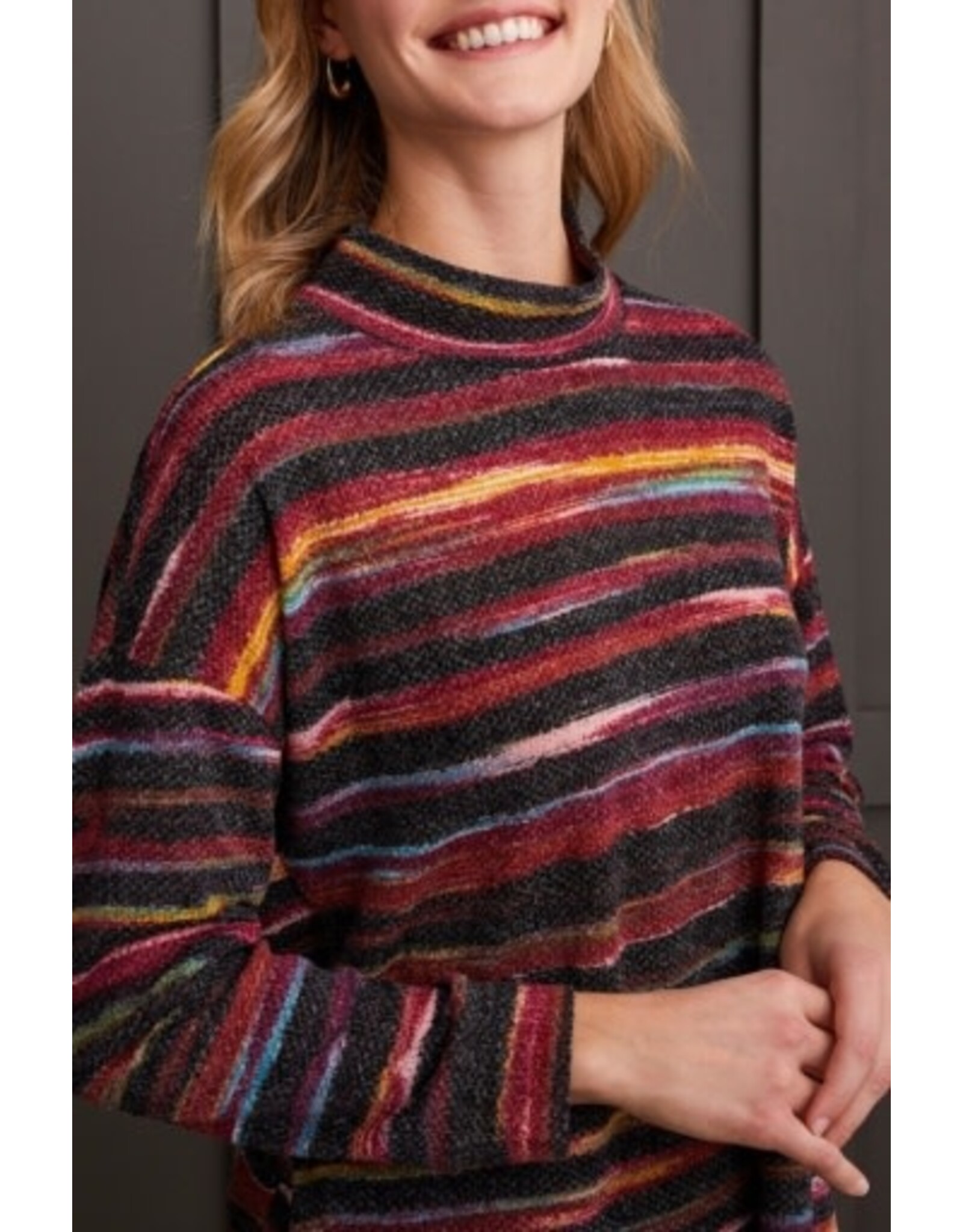 Tribal Tribal Long Sleeve Mock Neck Top with Side Slits