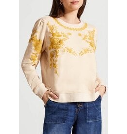 Tribal Tribal French Terry Crew Neck Top with Embroidery