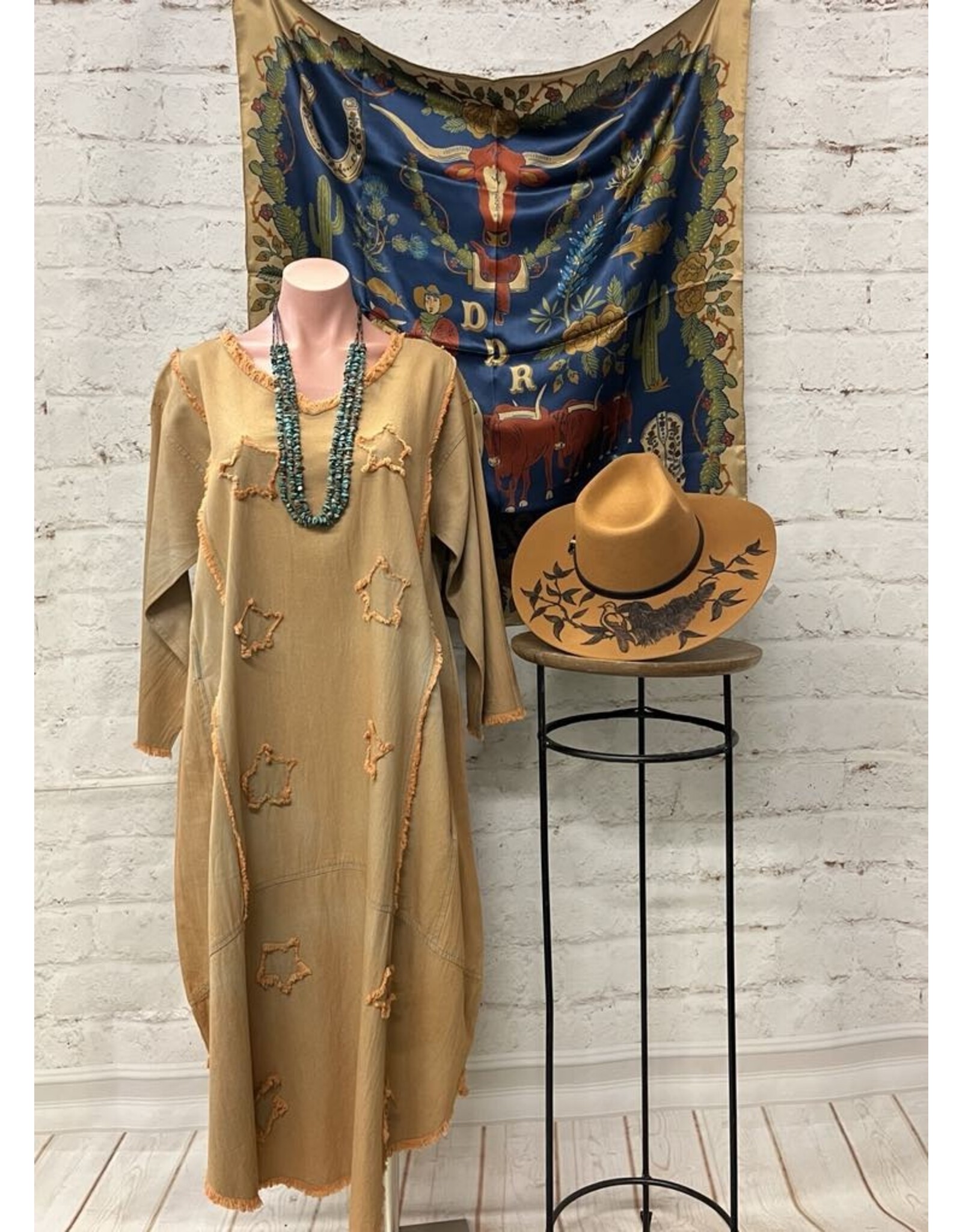 Halle Denim Dress with Star Applique Dirty Green One Size