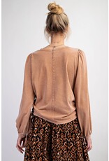 Jean Side Tie Mineral Wash Jersey Knit Top