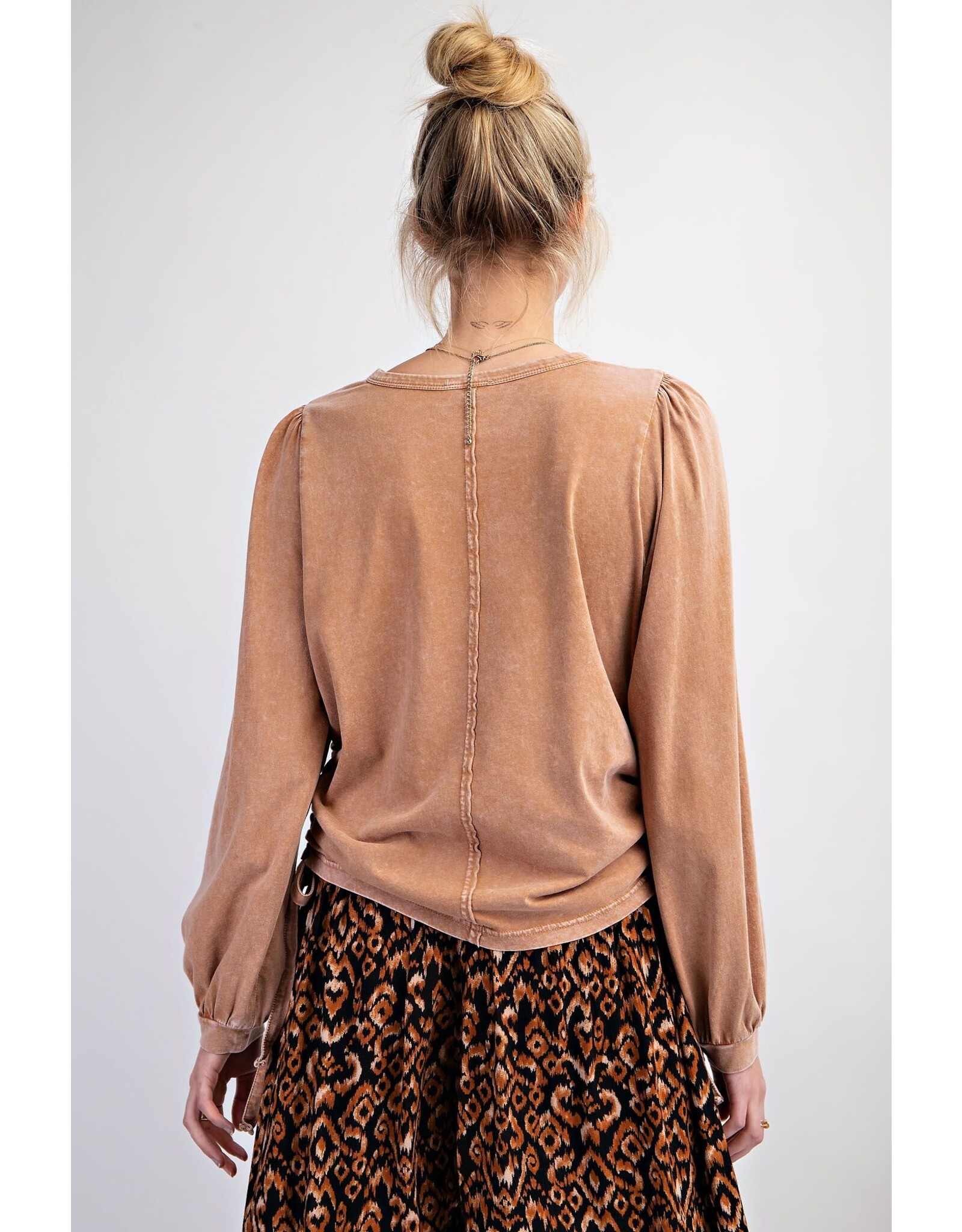 Jean Side Tie Mineral Wash Jersey Knit Top