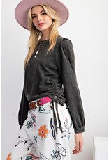 Jean Side Tie Mineral Wash Jersey Knit Top
