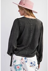 Jean Side Tie Mineral Wash Jersey Knit Top