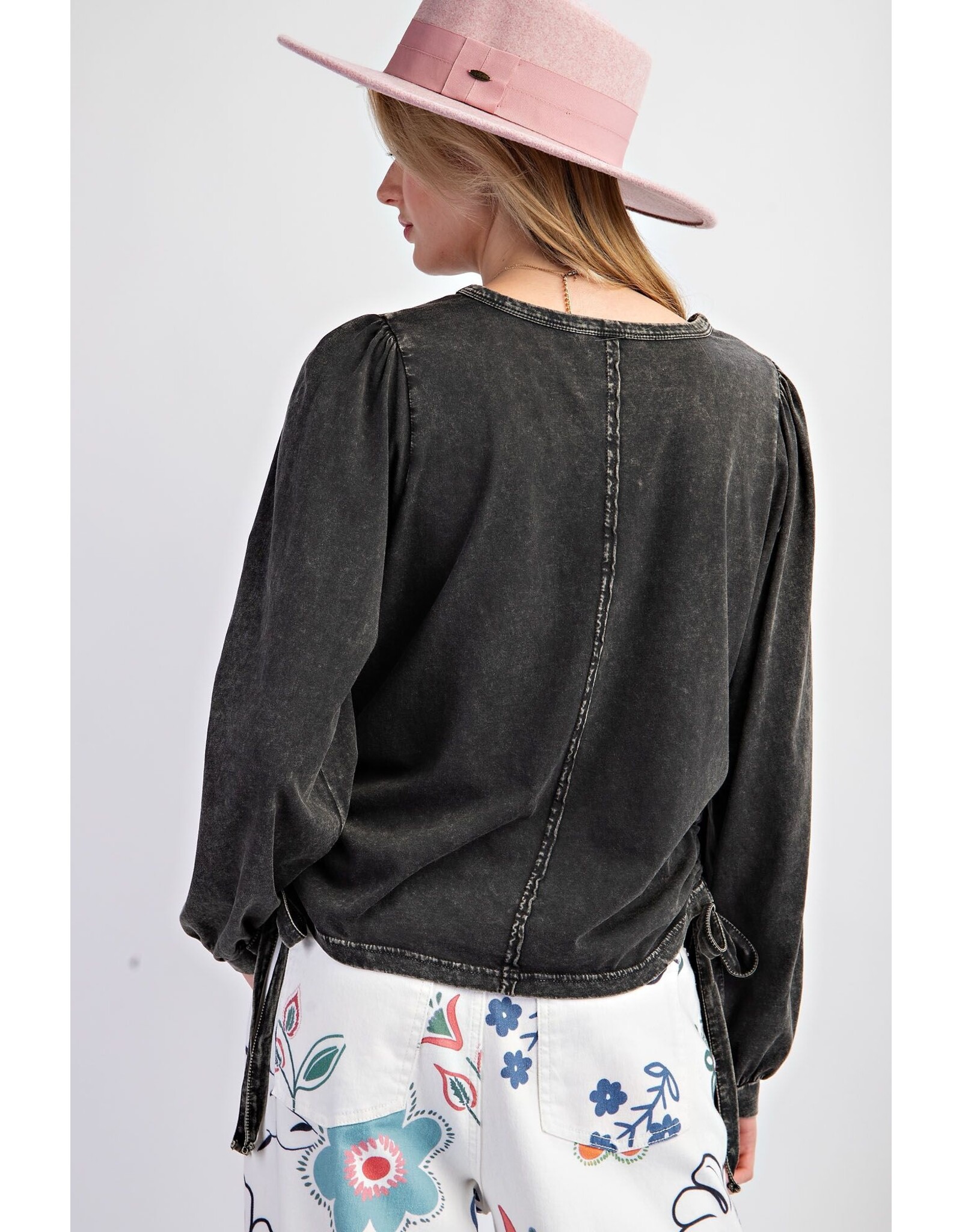 Jean Side Tie Mineral Wash Jersey Knit Top