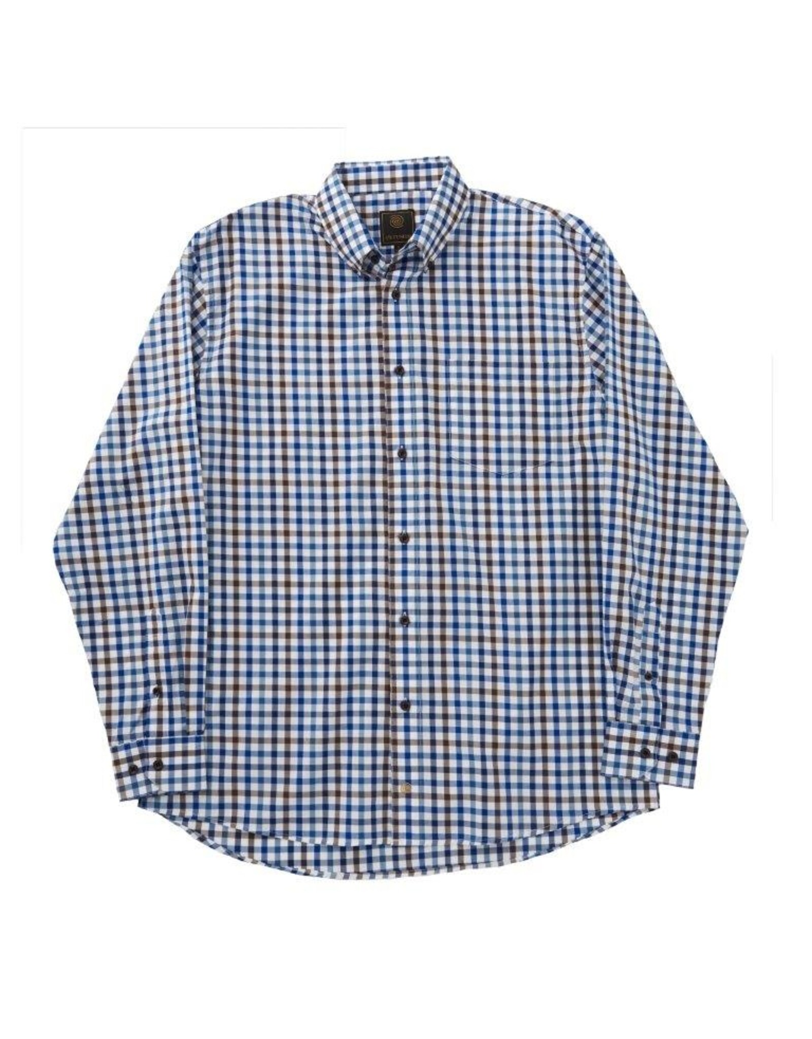 Mens Long Sleeve Twill Button Down Shirt Brown Blue