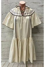 Heidi Poplin Woven Embroidered Outline Stitchwork Flare Dress