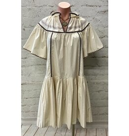Heidi Poplin Woven Embroidered Outline Stitchwork Flare Dress