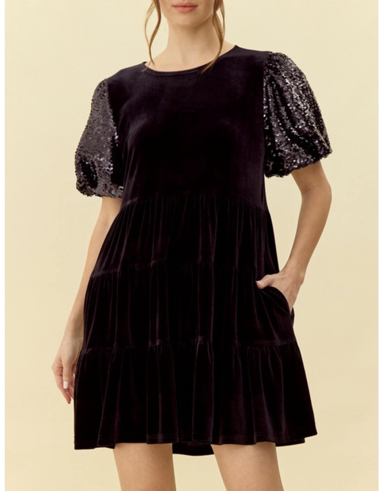 Kara Velvet & Sequin Tiered Dress