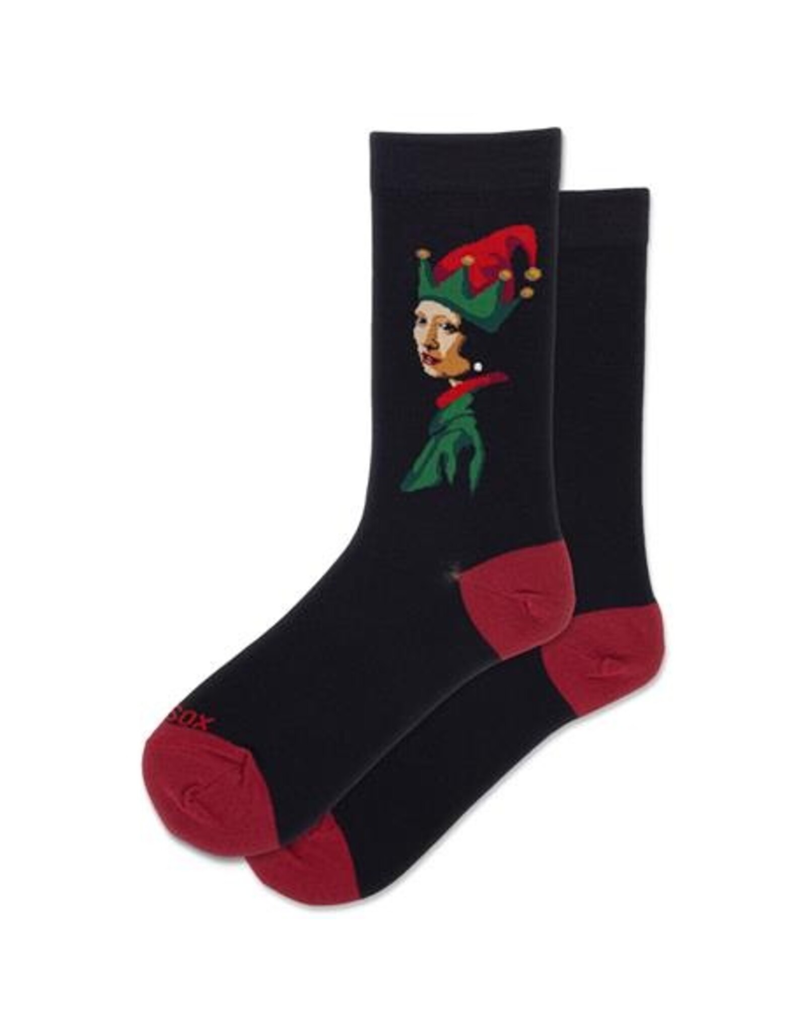 HOTSOX Elf with the Pearl Earring  Womens Crew Sock Black