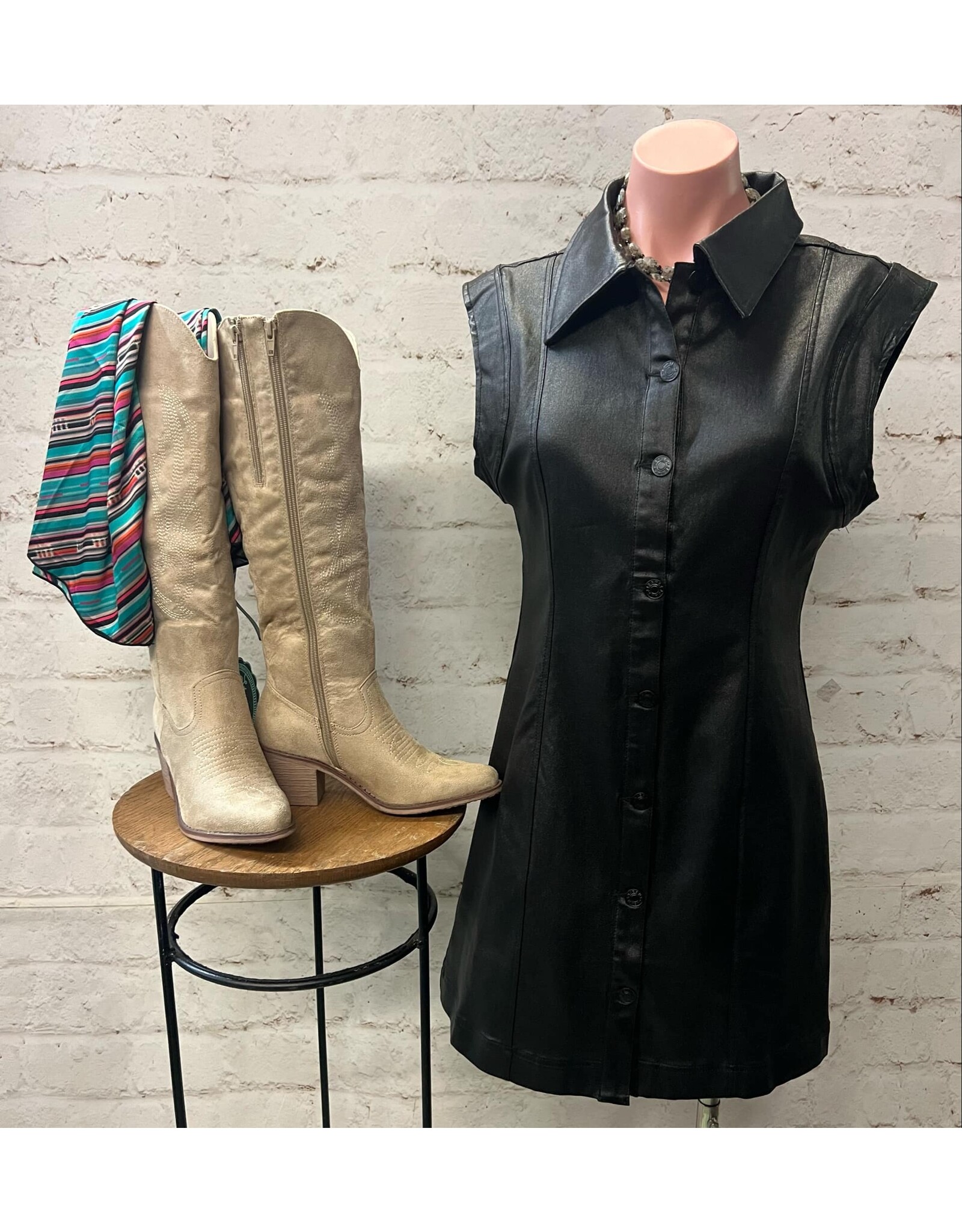 Gia Faux Leather Shirt Dress