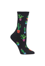 Potted Cactus Womens Crew Socks Black